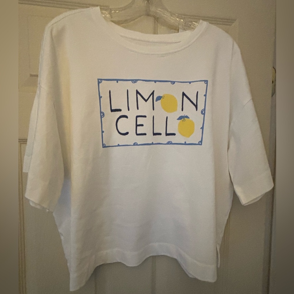 LOFT White Tee with Blue Graphic